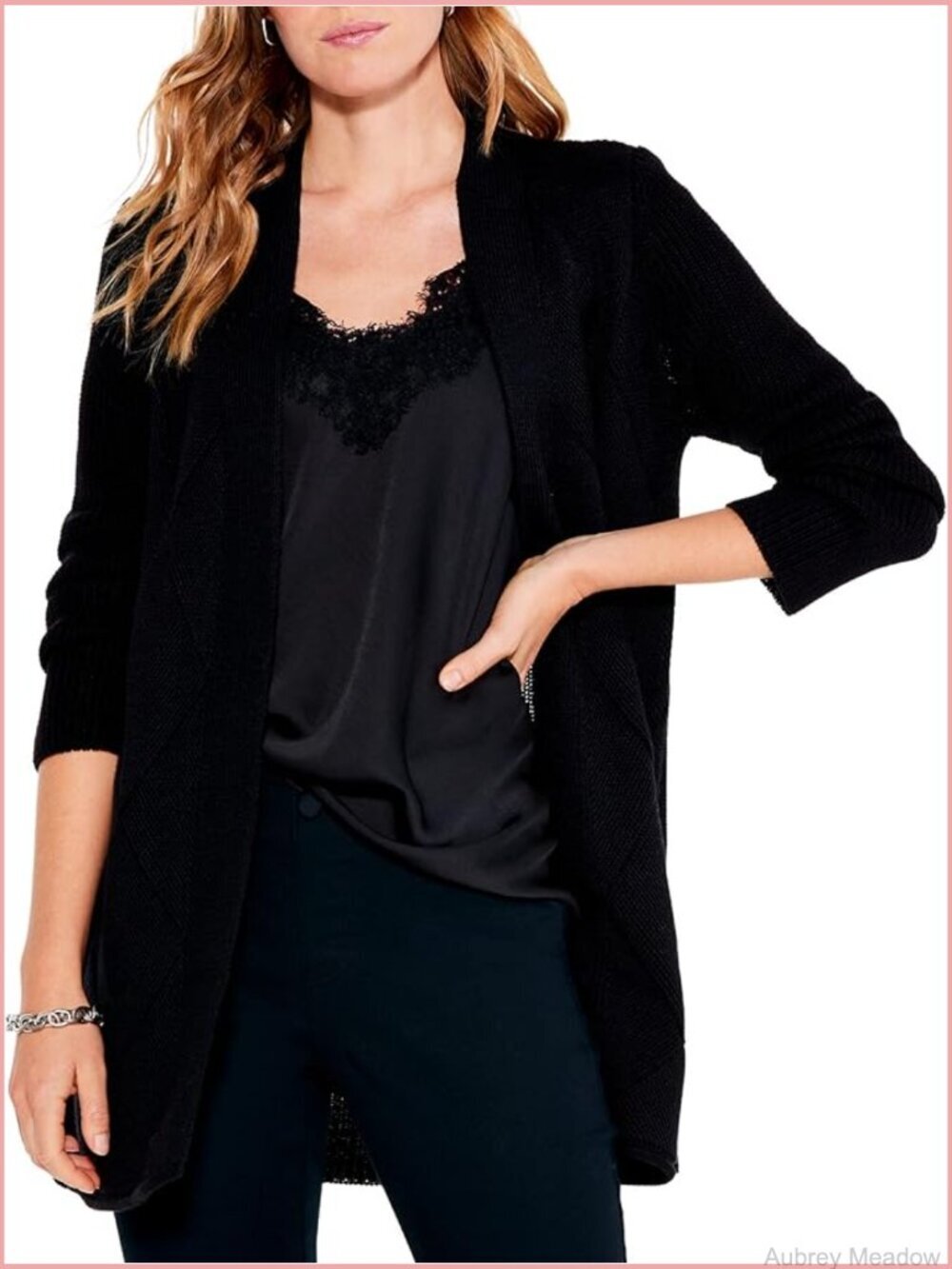 Midweight Open Front Cardigan Jersey Knit Diamond Pattern Stand Collar